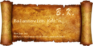 Balassovich Kán névjegykártya